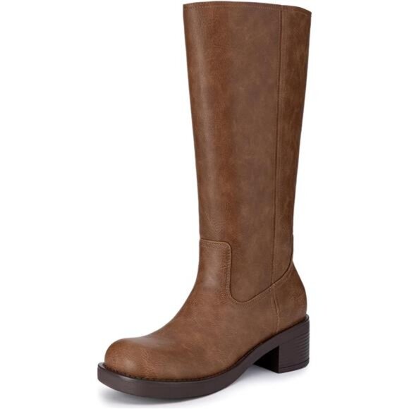 Knee High Boots Women Square Toe Chunky Block Heel Tall Riding Boots Low Heel